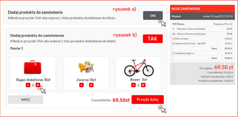 produkty dodatkowe do biletu
